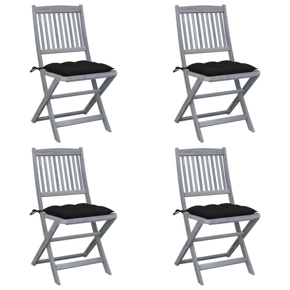 Chaises pliantes 4 pièces avec coussins en bois d'acacia massif