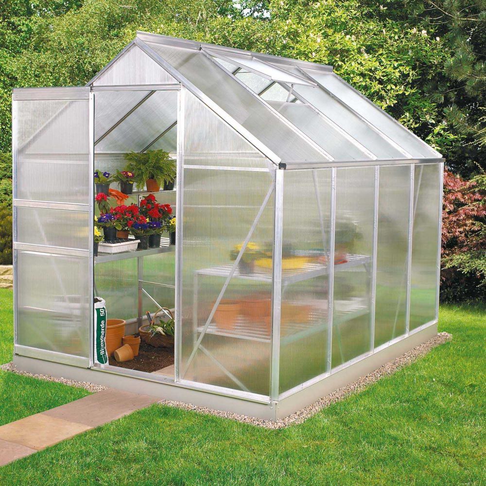 Serre De Jardin En Aluminium Avec Panneaux Polycarbonate - 380x250x205 Cm - Fenêtre De Toit Et Porte - Résistante Aux Intempéries