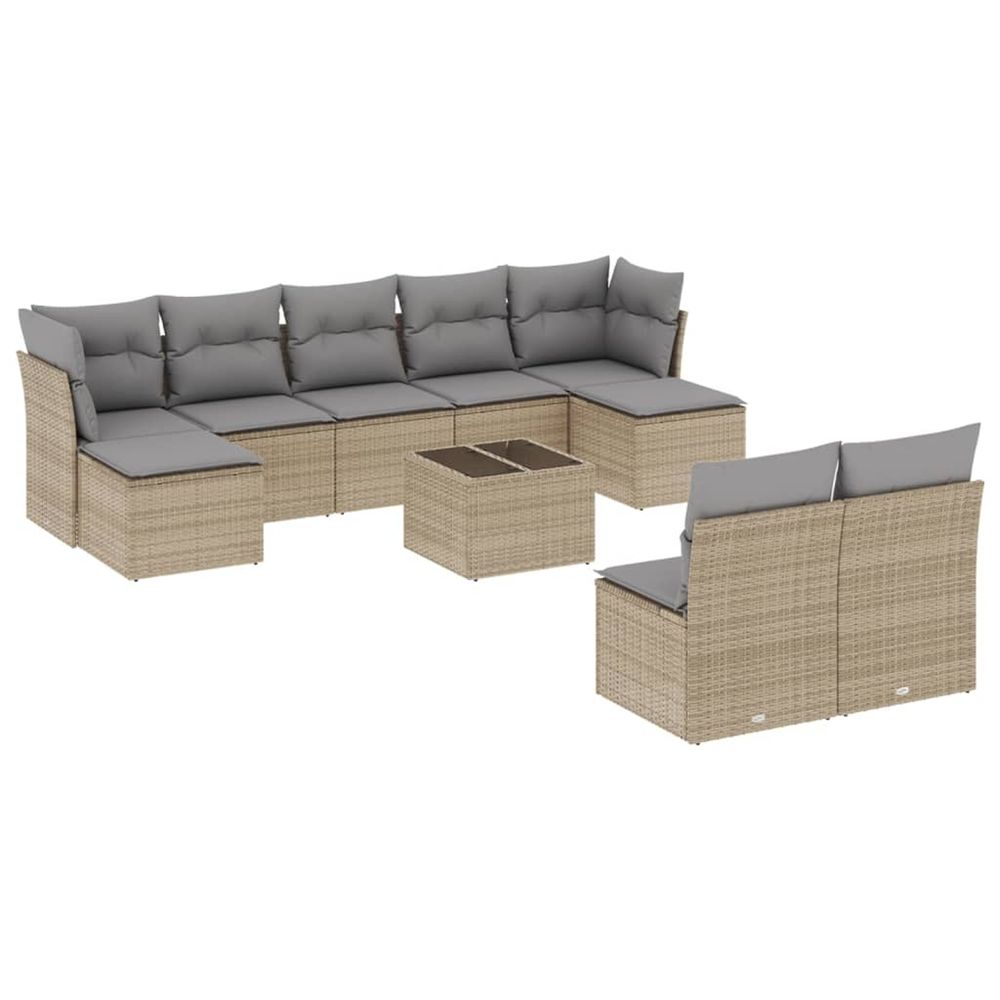 Salon de jardin avec coussins 10 pcs beige résine tressée