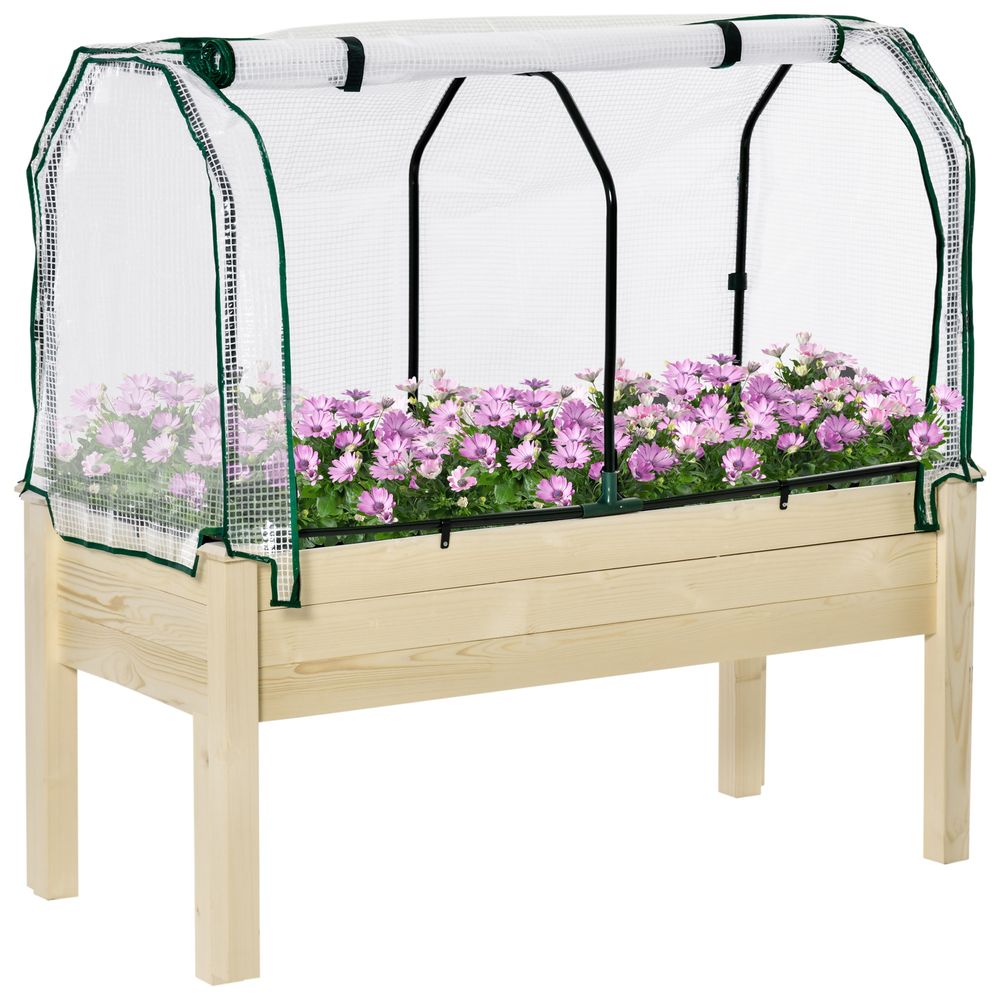 Potager surélevé bois 121x55x117 cm avec serre de protection culture jardin terrasse