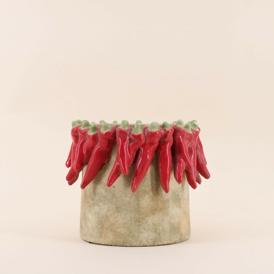 Cache pot en céramique piments rouge relief d24x20cm