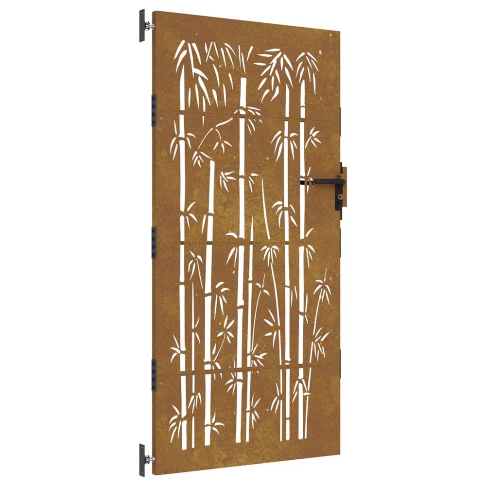 Portail de jardin 85x200 cm acier corten design de bambou