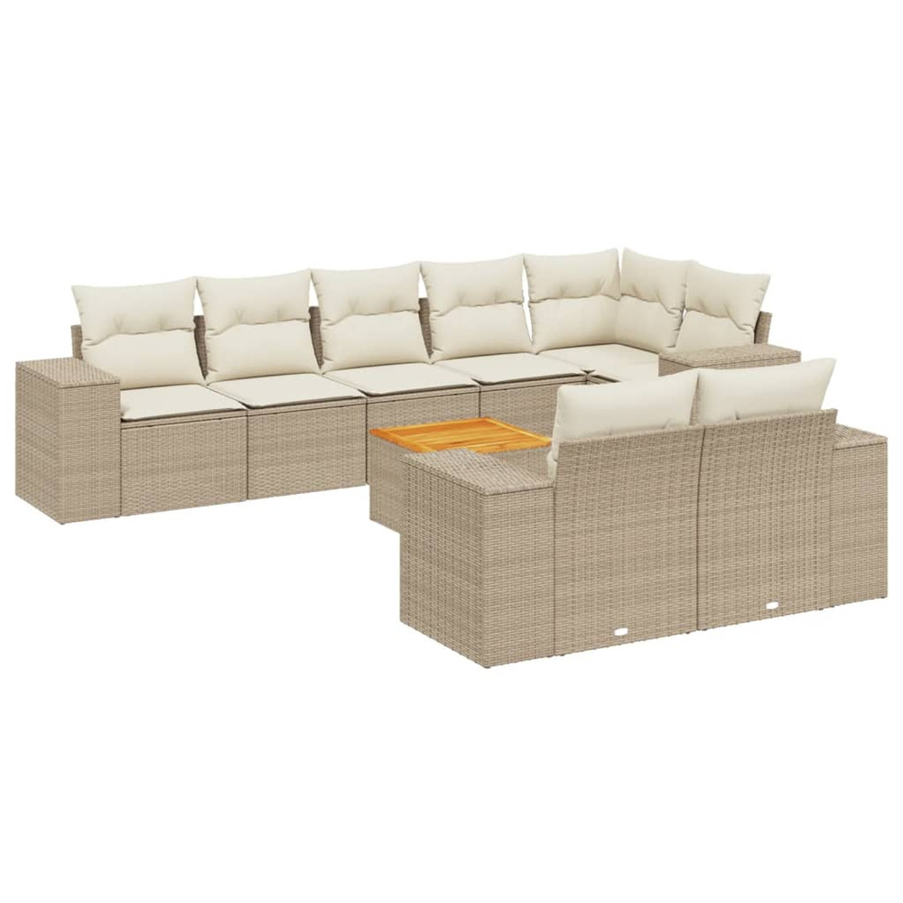 Salon de jardin avec coussins 9 pcs beige résine tressée