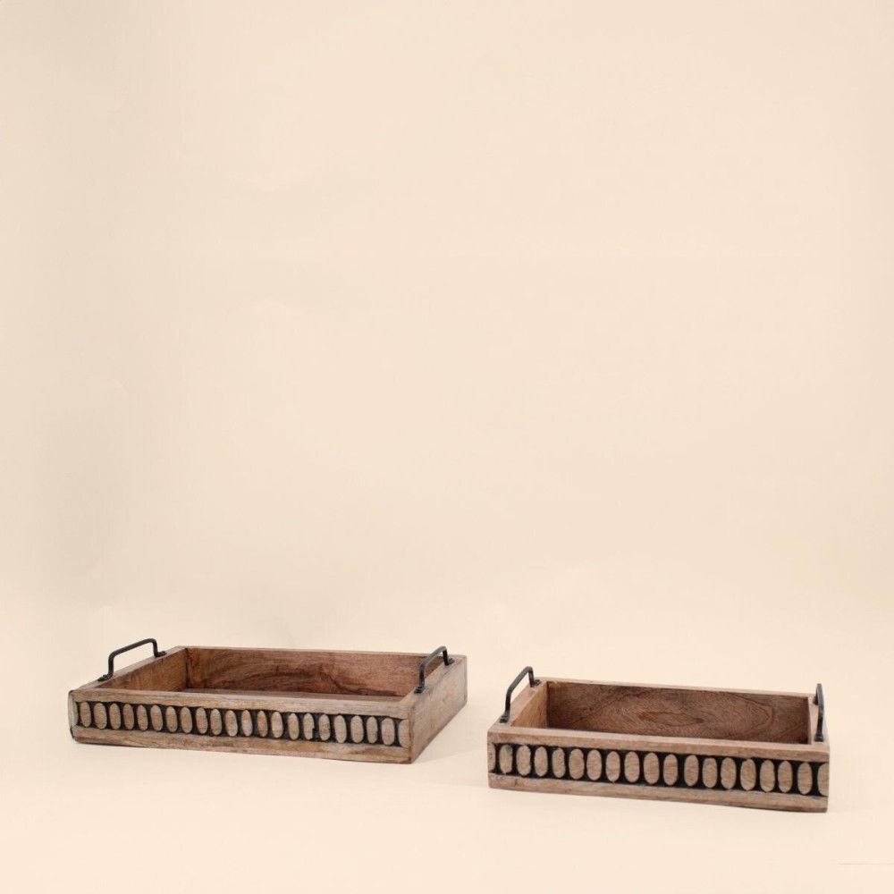 Set de 2 plateaux en bois avec poignées