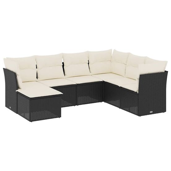Salon de jardin 7 pcs avec coussins noir résine tressée