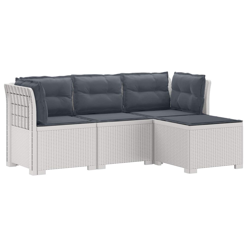 Canapé de jardin 4 places avec coussins style rotin pp blanc