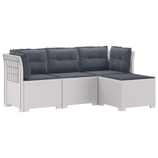 Canapé de jardin 4 places avec coussins style rotin pp blanc