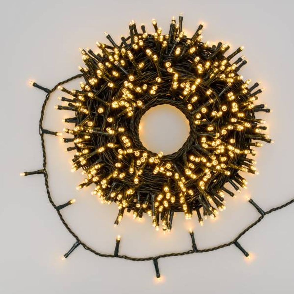 Guirlande lumineuse extérieure 60,5m 1500 led blanc chaud 8 jeux mémoire timer câble vert lotti