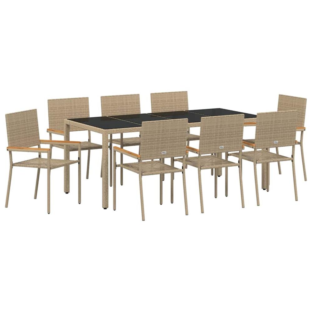 Ensemble de salle à manger pour jardin 9 pc beige polyrotin
