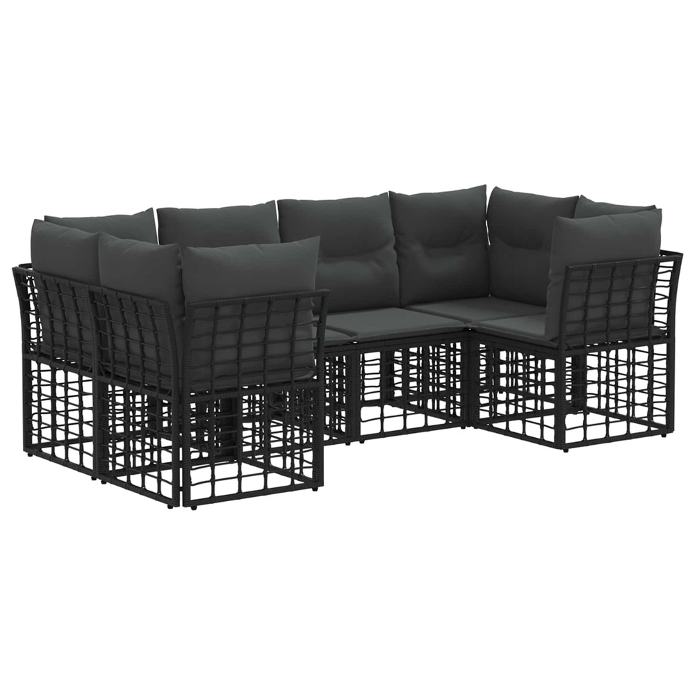 Ensemble de canapés d'extérieur 6 pcs noir polyester