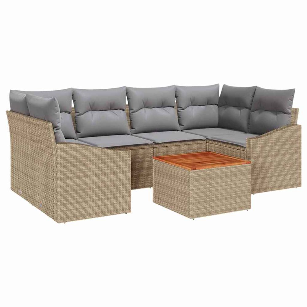 Ensemble de canapé de jardin 7 pc beige et gris clair polyrotin