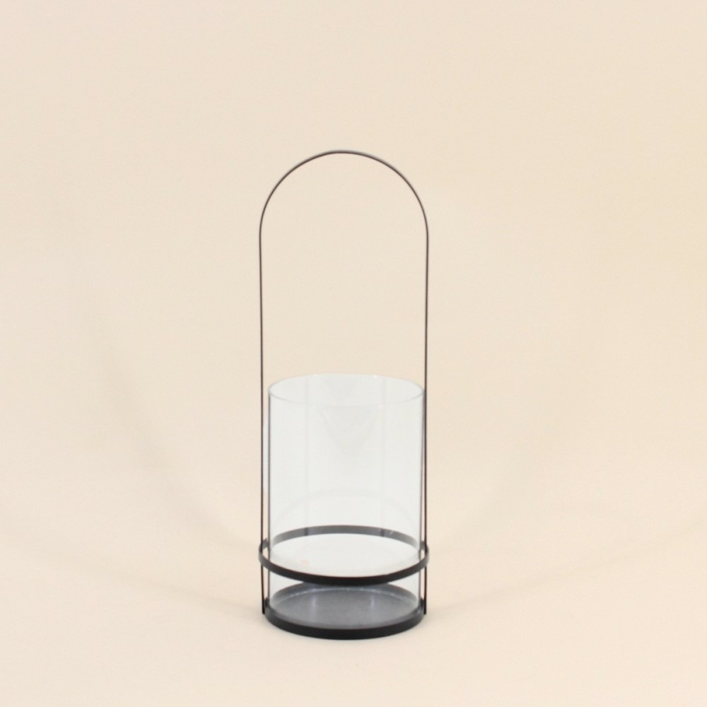 Lanterne en métal noir et verre 30x10cm