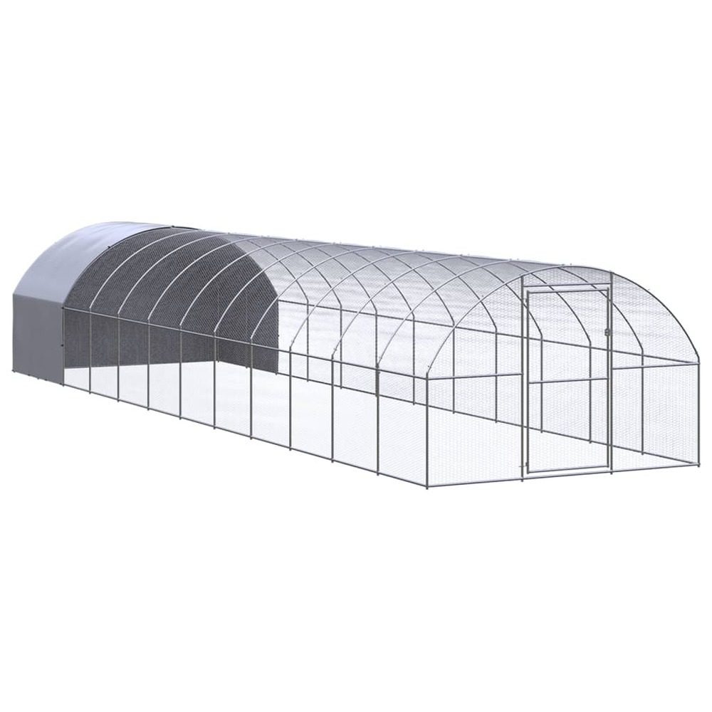 Poulailler enclos cage poules d'extérieur 3 x 12 x 2 m acier galvanisé argent