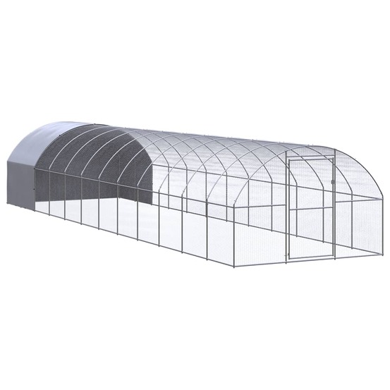 Poulailler enclos cage poules d'extérieur 3 x 12 x 2 m acier galvanisé argent