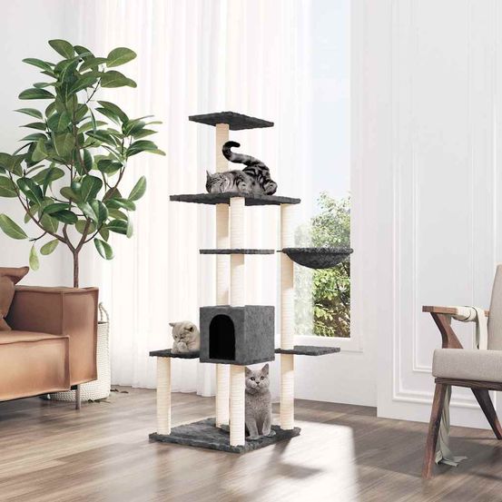 Arbre à chat gris foncé sisal jeu 142cm pour chat moyen robuste intérieur