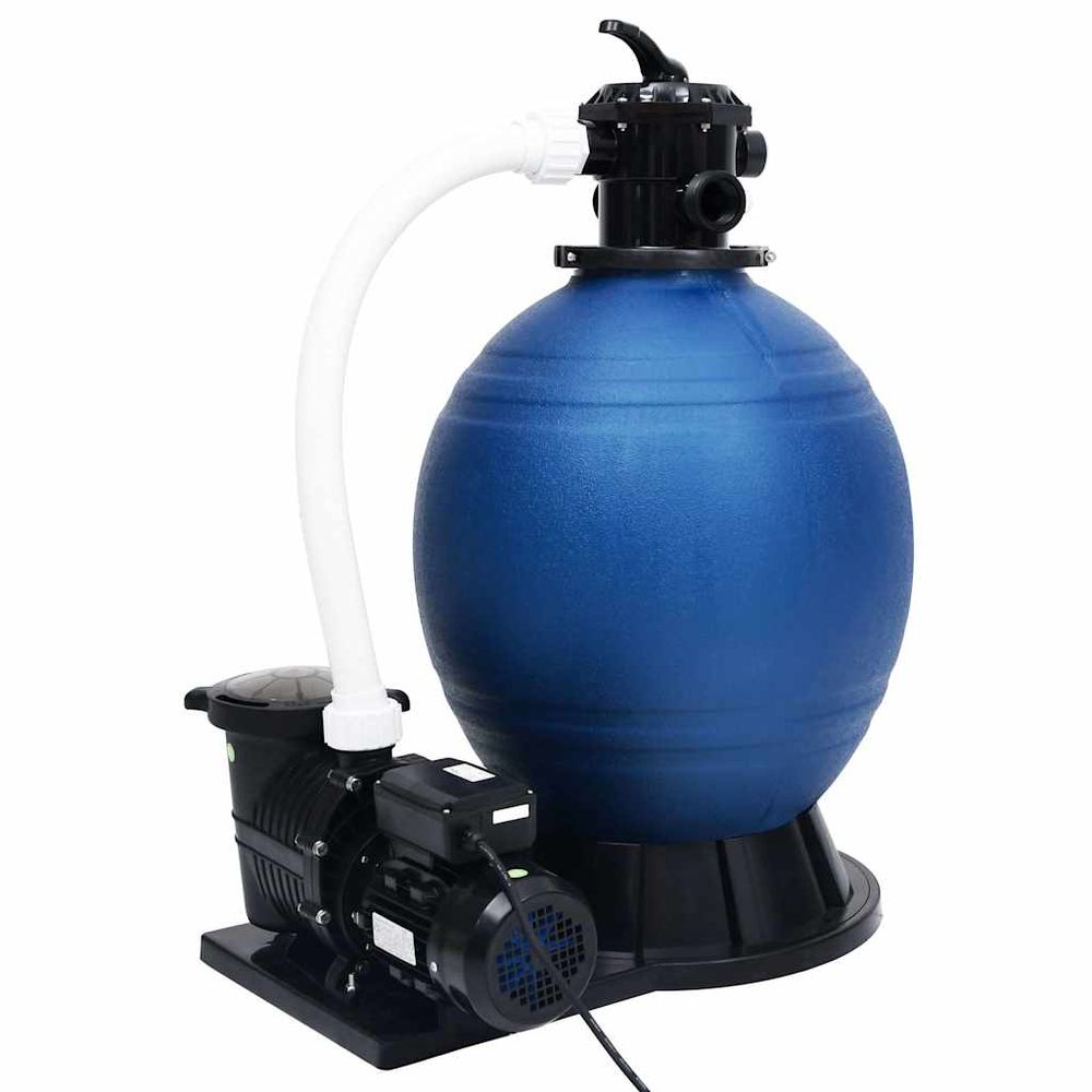 Filtre à sable avec vanne 7 voies et pompe 1000 w bleu et noir