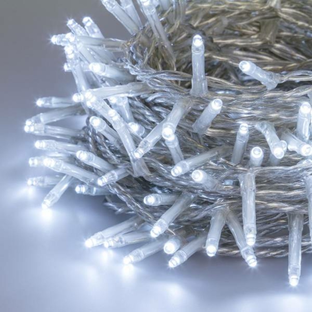 Guirlande lumineuse extérieure 180 miniled blanc froid 8 effets 13m transparente lotti