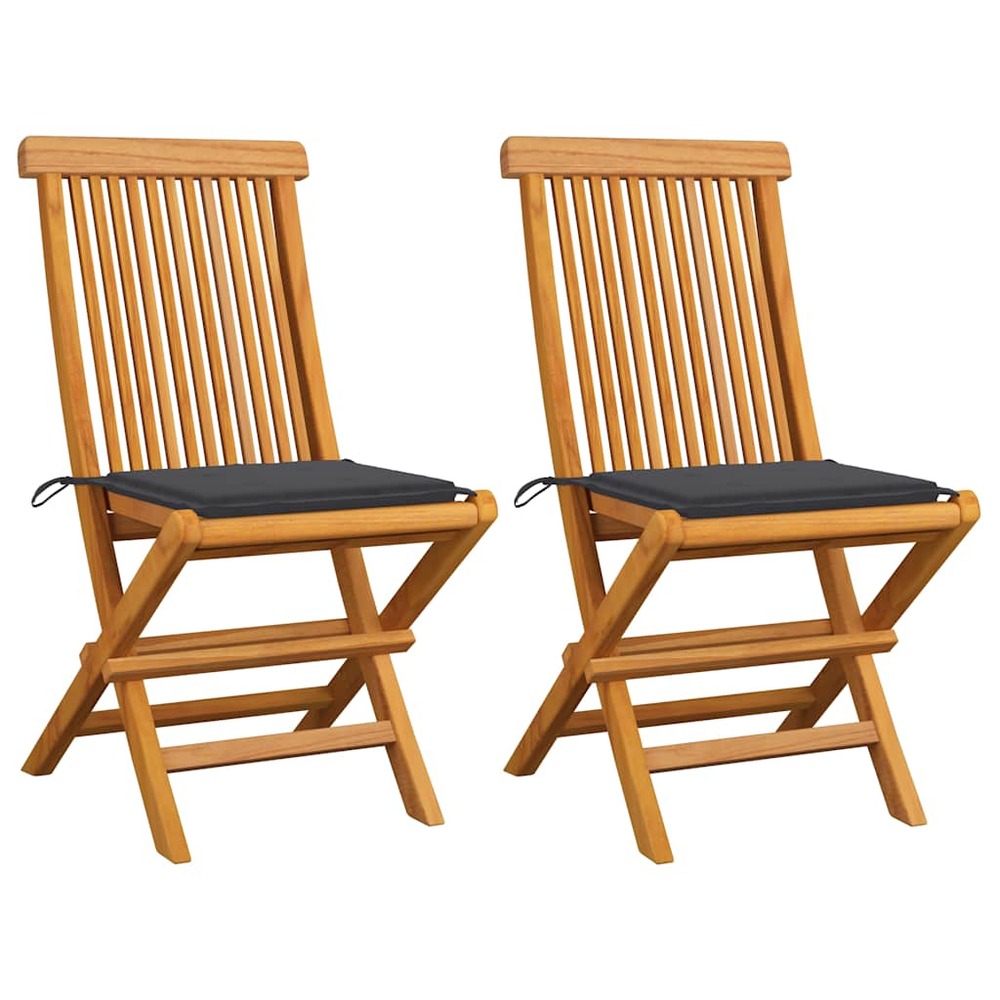 Chaises de jardin et coussins anthracite lot de 2 bois de teck