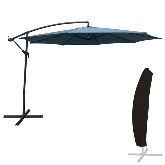 Parasol déporté oahu rond 3,50m de diamètre bleu gris + housse