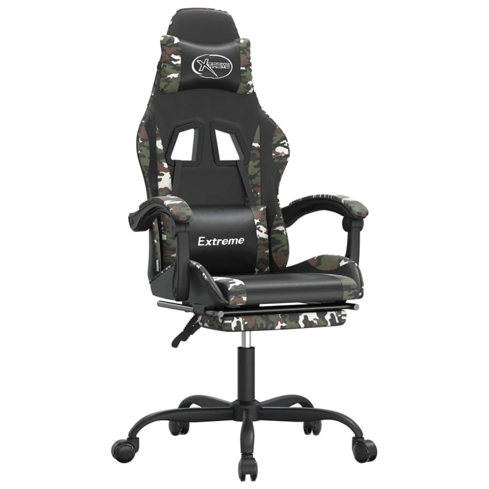 Chaise de jeu pivotante repose-pied noir camouflage similicuir