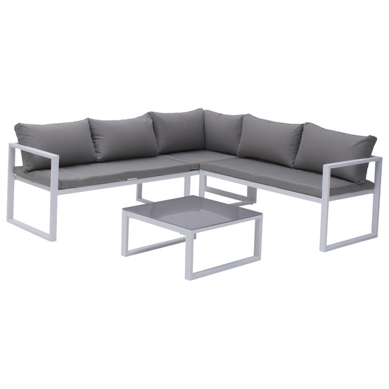 Salon de jardin modulable ibiza en tissu gris 4 places - aluminium blanc
