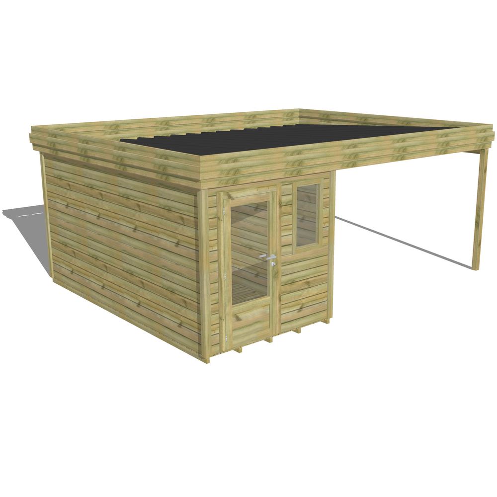 Abri de jardin bois pin traité autoclave 27mm - 5,64x4,34m / 24m2 - bac acier - plancher bois