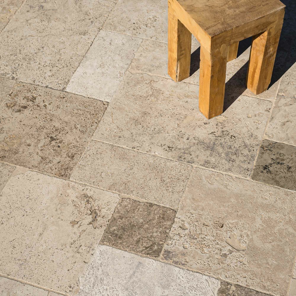 Carrelage travertin rustique nuancé opus 4 x1,2 cm - intérieur et extérieur (lot de 1,48 m² soit 2 paquets) - ro'ma nature