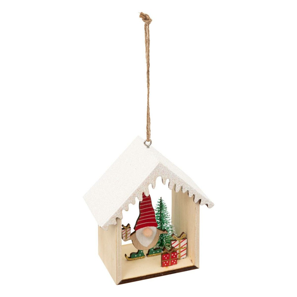 Décoration de sapin en bois gnome maison vert 11cm