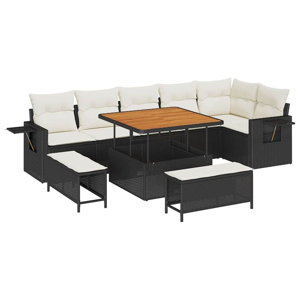 Ensemble de canapé de jardin 11 pc noir et crème polyrotin