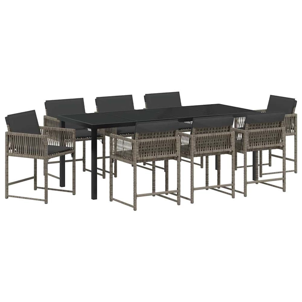 Ensemble de salle à manger pour jardin 9 pc gris polyrotin
