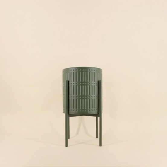 Cache pot en métal structuré vert 27x48cm