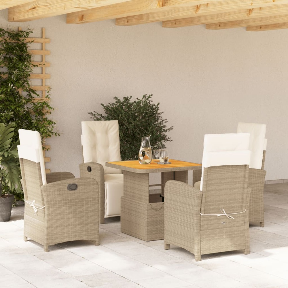 Ensemble à manger de jardin avec coussins 5pcs beige poly rotin