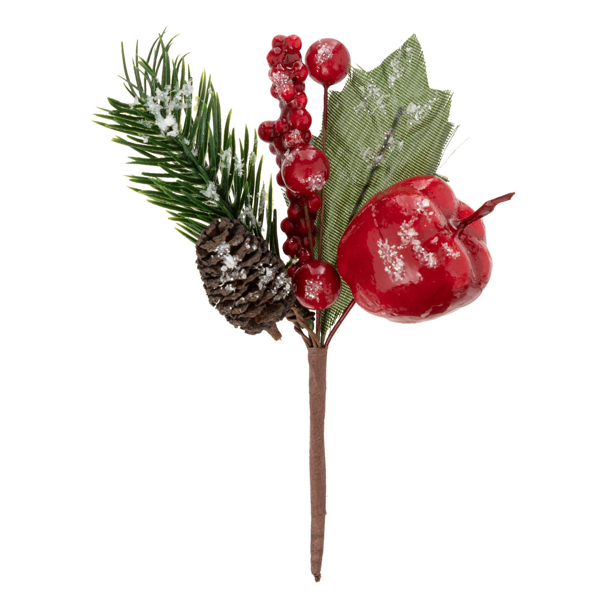 Branche décorative spéciale fêtes vert et rouge h 13  cm