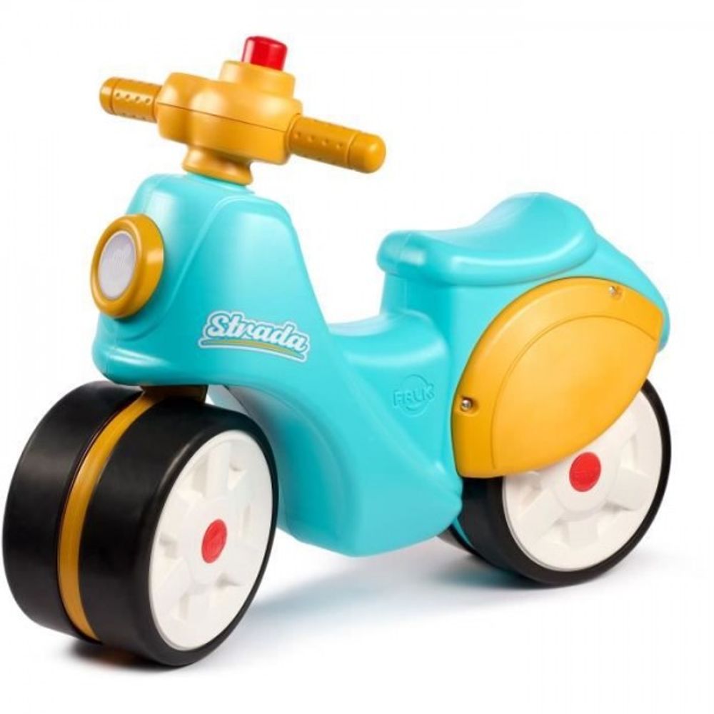 Porteur trotteur scooter 1er âge - - stada - jaune et bleu - klaxon manuel - roues silencieuses - des 12 mois - 100% fabriqué