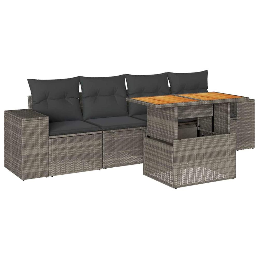Salon de jardin 5 pcs avec coussins gris résine tressée