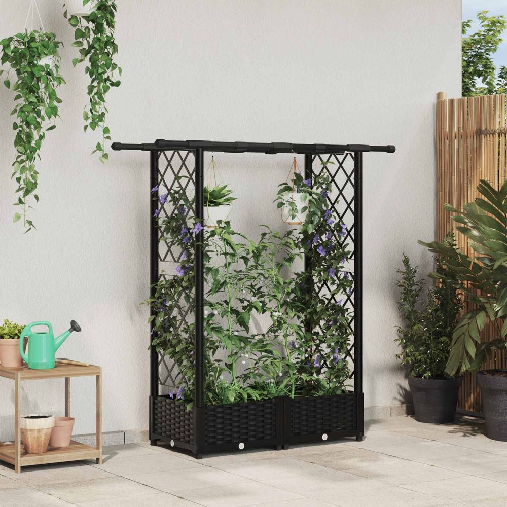 Potager surélevé pp pour terrasse avec treillis latéral 122,5x40x121cm noir