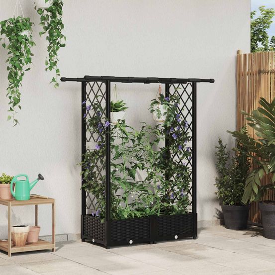Potager surélevé pp pour terrasse avec treillis latéral 122,5x40x121cm noir