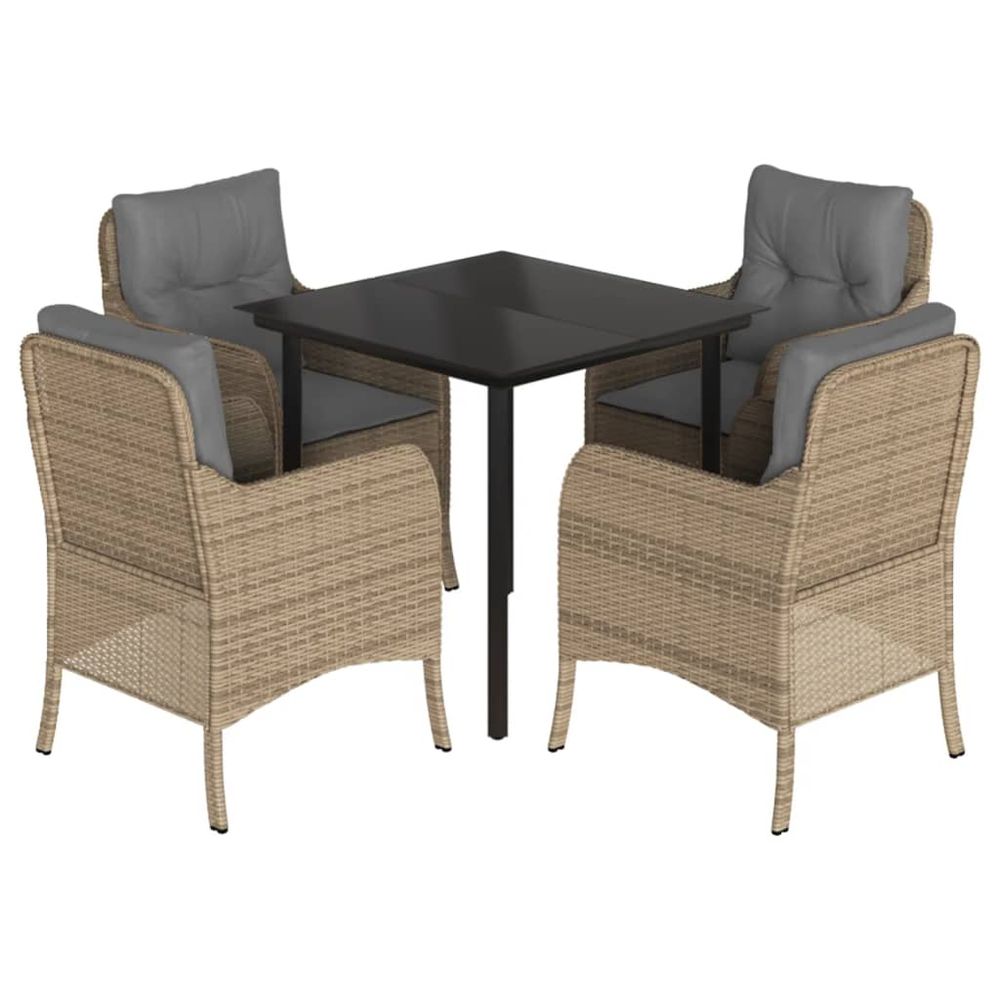Ensemble à manger de jardin avec coussins 5pcs beige poly rotin