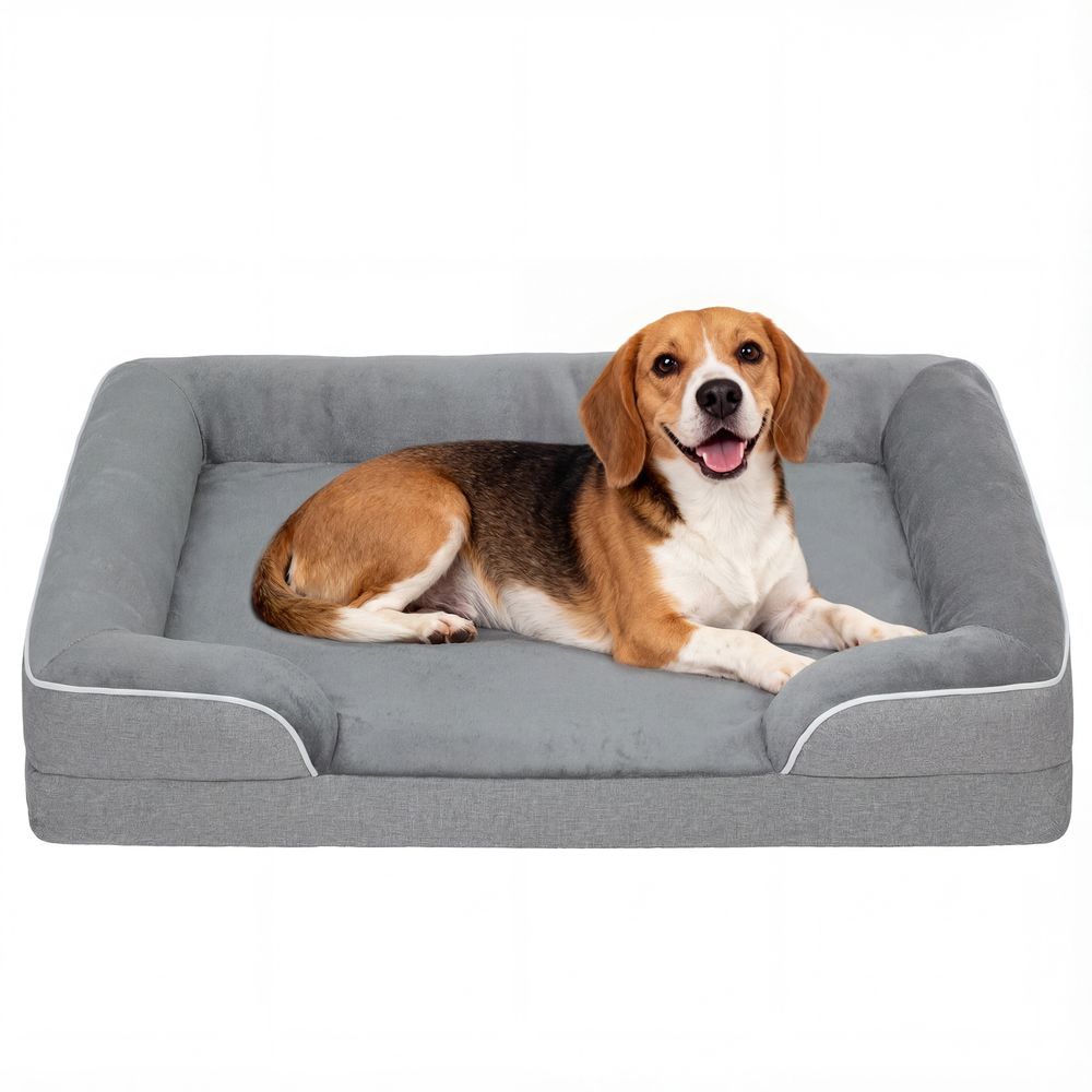 Panier orthopédique flanelle pour chien moyen confort articulaire 91,5x68,5cm gris - comfortxl outdoor living