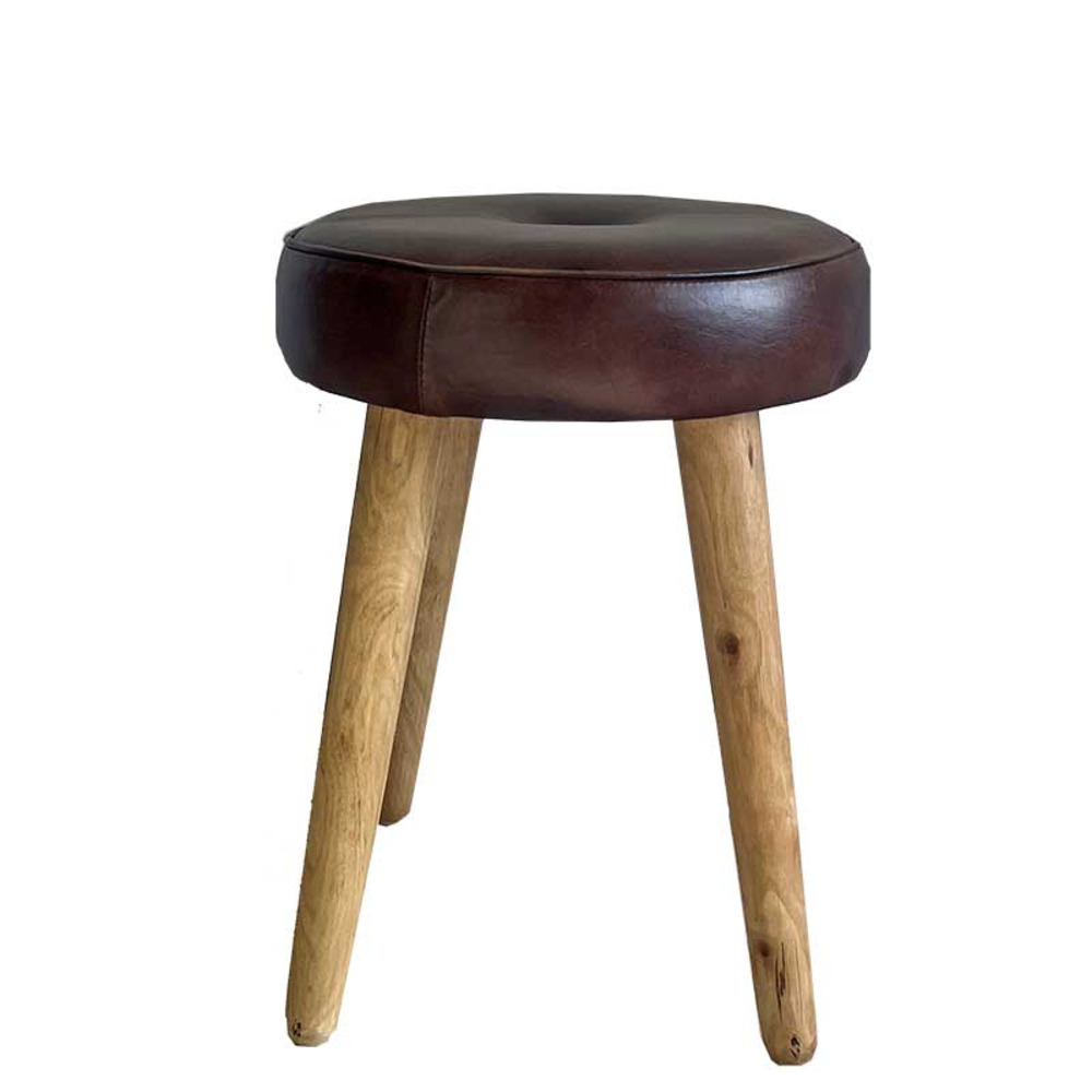 Tabouret cuir rond marron 33x33x43cm