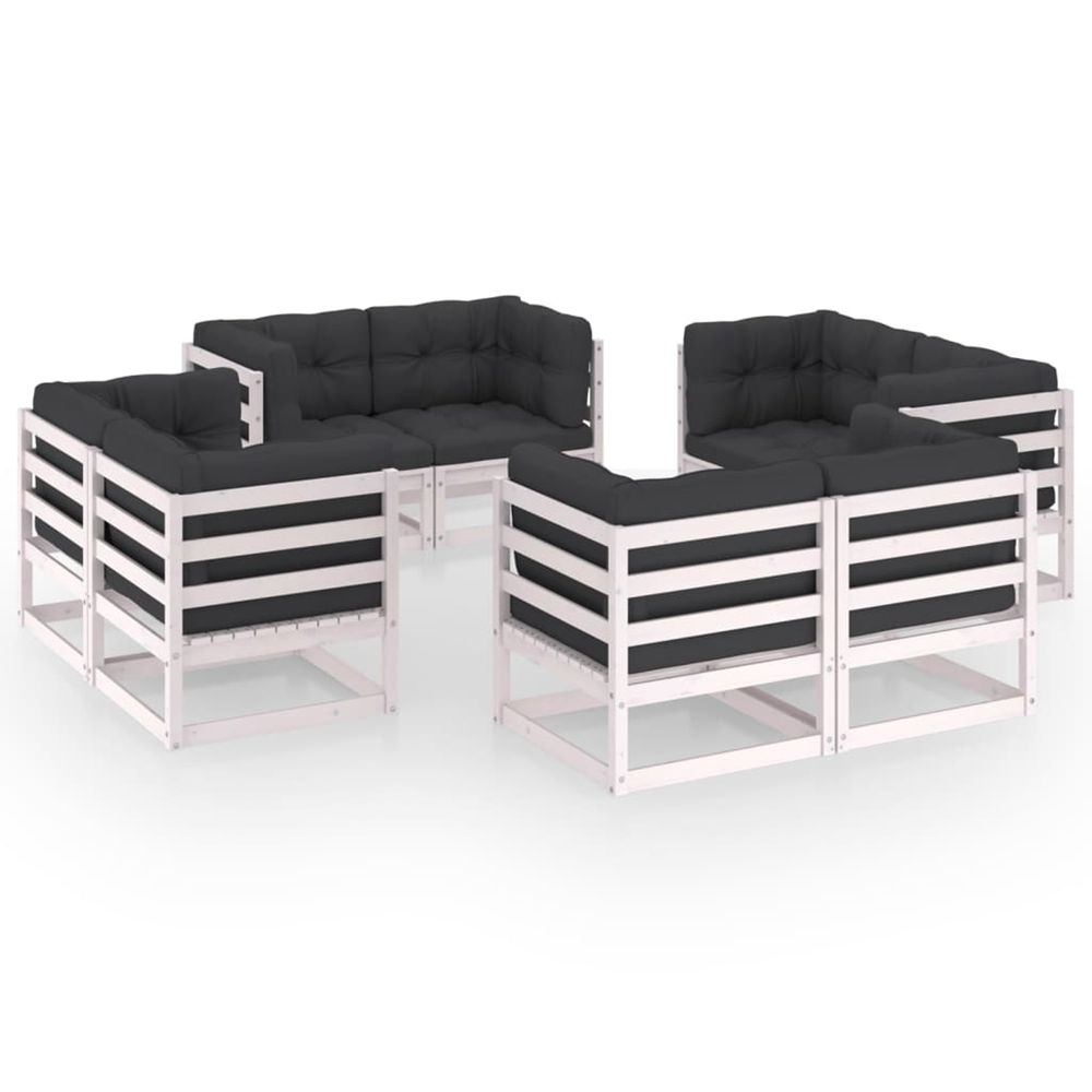 Salon de jardin 8 pcs avec coussins bois de pin massif
