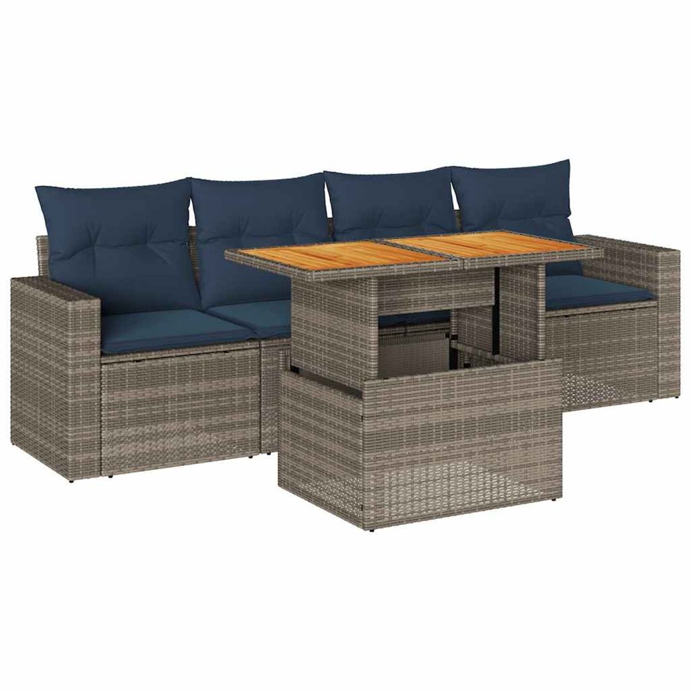 Salon de jardin 5 pcs avec coussins gris résine tressée