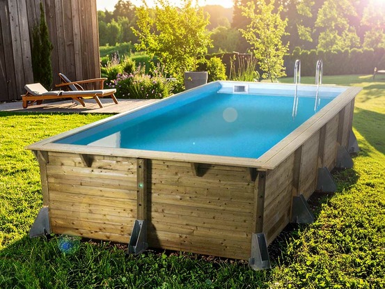 Kit piscine bois azura 5,05 x 3,50 x 1,26 m - liner bleu + kit margelles