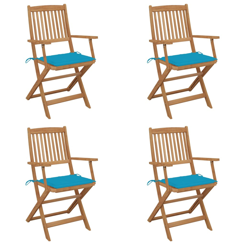 Chaises pliables de jardin lot de 4 avec coussins bois d'acacia
