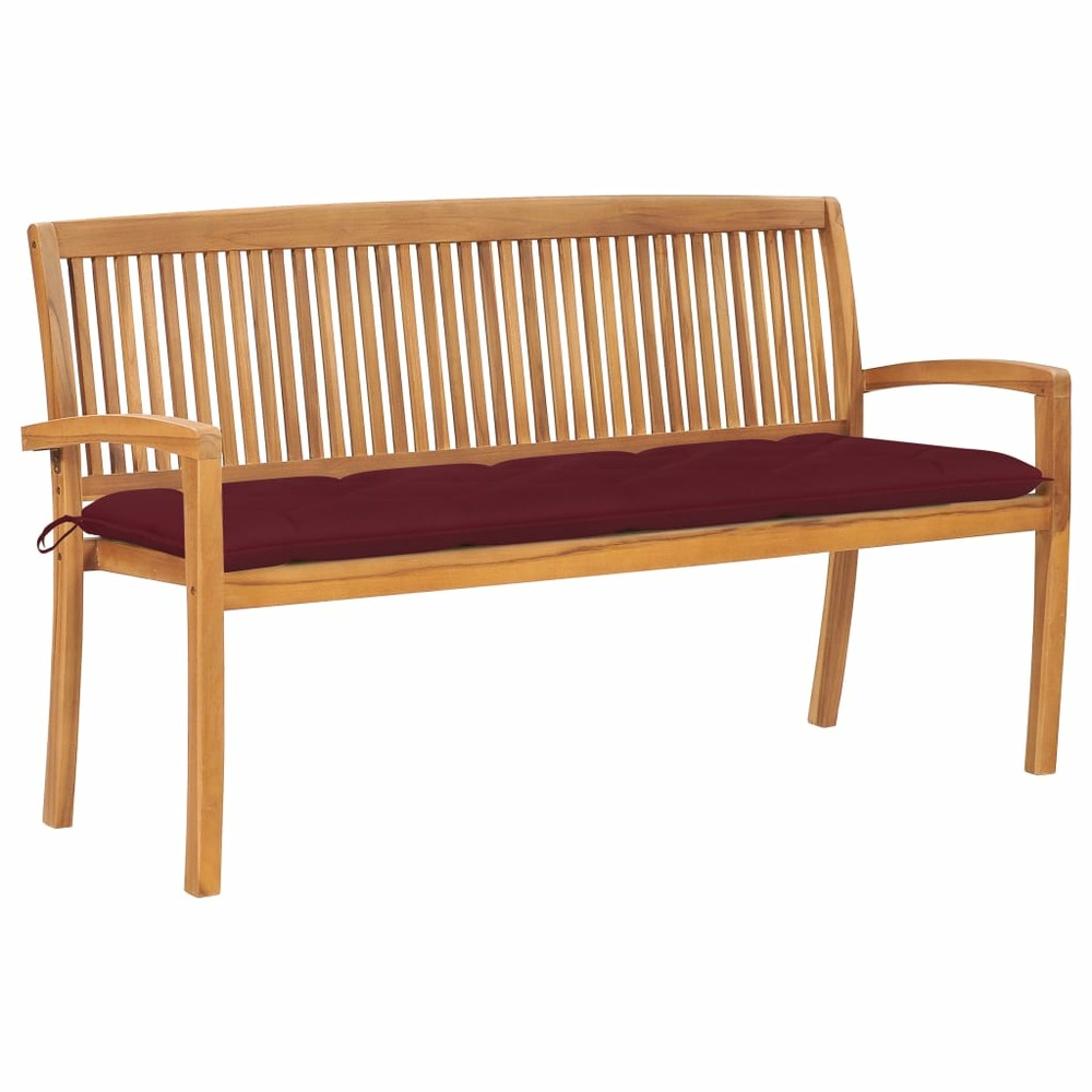 Banc de jardin meuble de patio d'extérieur terrasse empilable et coussin 159 cm bois de teck massif