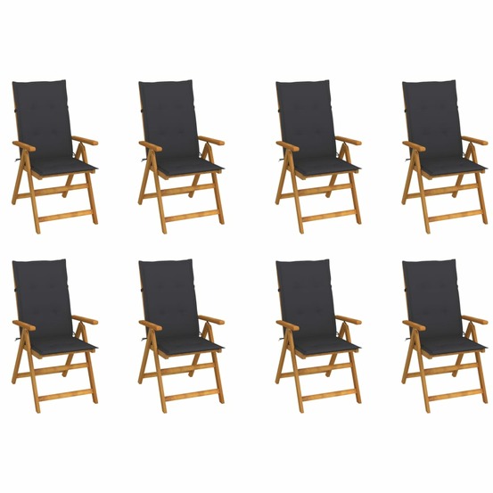 Chaises pliables de jardin avec coussins lot de 8 bois d'acacia