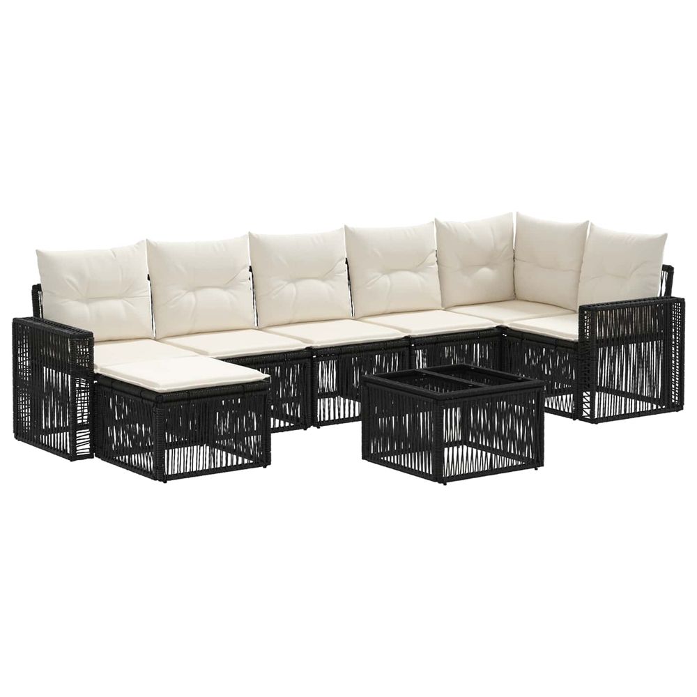 Ensemble de canapé de jardin 8 pc noir et blanc crème polyrotin