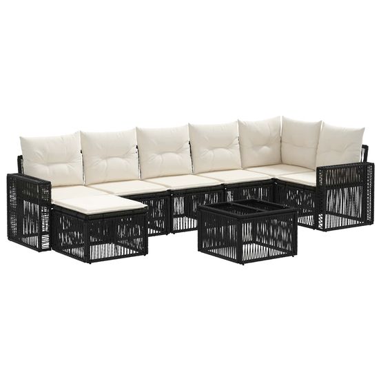 Ensemble de canapé de jardin 8 pc noir et blanc crème polyrotin