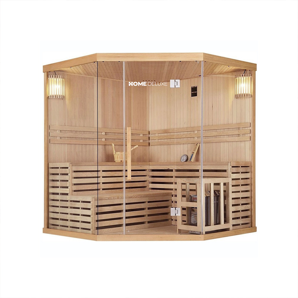 Home deluxe - sauna traditionnel - skyline xl big - 200 x 200 x 210 cm - pour 2 à 6 personnes, en hemlock, avec poêle et accessoires