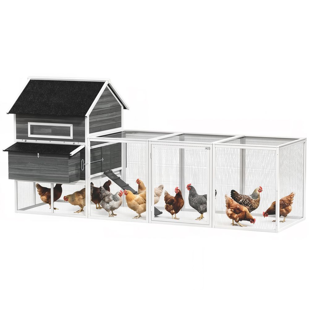 Poulailler bois 347 x 160 x 150 cm gris foncé pour 4 à 6 poules avec grand enclos